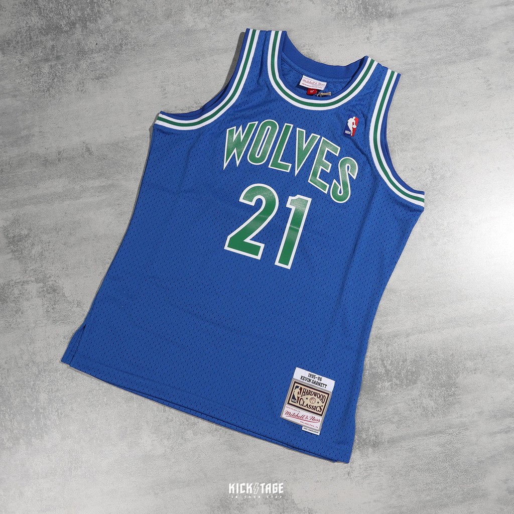 Mitchell &amp; Ness M&amp;N NBA Kevin Garnett 灰狼 21 藍色 球衣 球迷版 板凳