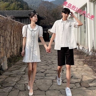 【COUPLE】情侶裝🔥🔥夏季新款韓版小眾設計感純白百搭學生短袖襯衫連衣裙女