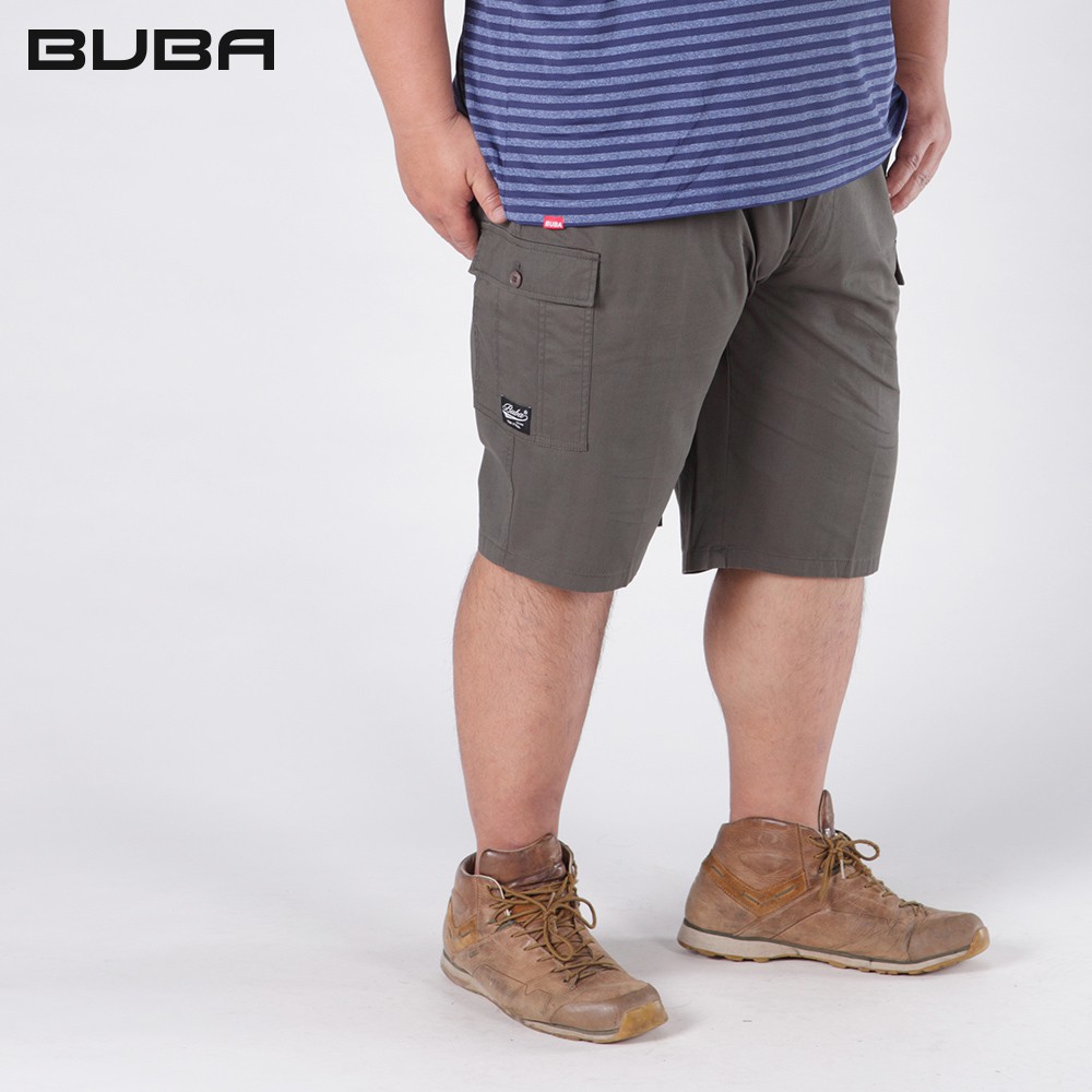 【BUBA大尺碼】軍綠後腰鬆緊口袋彈性短褲2L~5L 加大尺碼 軍風 工裝褲 免運