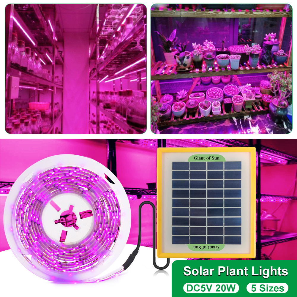 20w 5V 太陽能電池板 LED 植物生長燈全光譜植物生長燈條 2835 LED 植物燈植物溫室水培種植