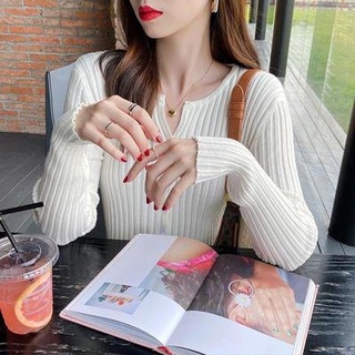 長袖上衣 針織衫 毛衣初秋女裝薄款短款上衣長袖打底 開衫外穿百搭 內搭ME045C1.396胖胖美依