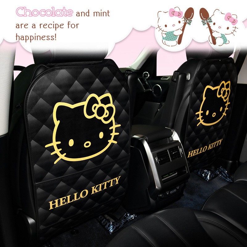 Lve雜貨鋪Hello Kitty 凱蒂貓可愛卡通汽車防踢墊後排車用後座通用椅背座椅靠背收納防踢貼汽車內飾裝飾用品
