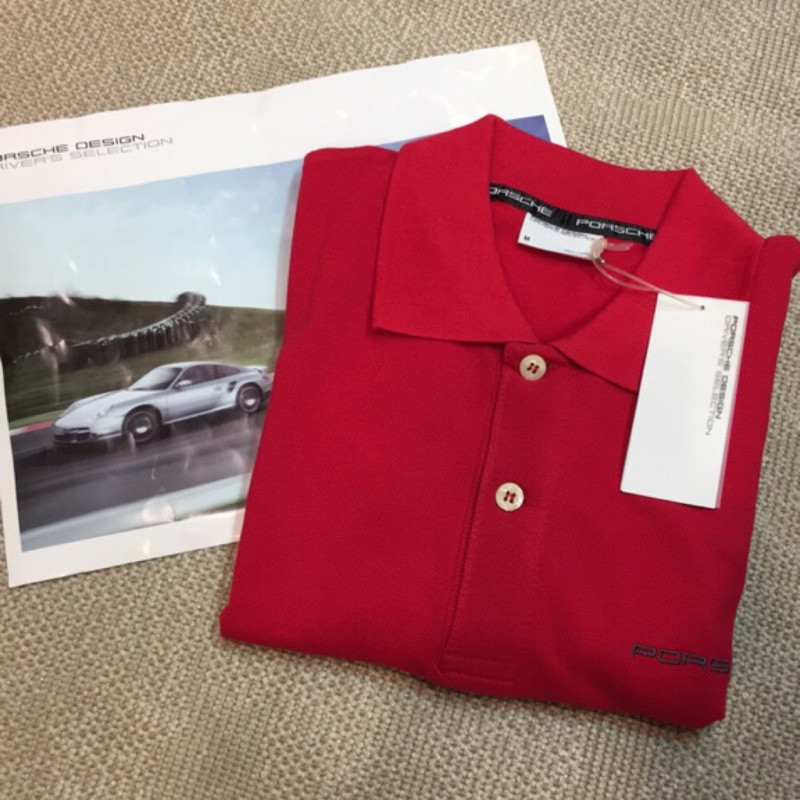 正品 葡萄牙製 男生原廠車主精品porsche紅色短袖polo衫M號