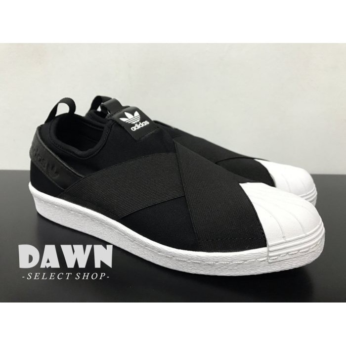 【DaWn Shop】現貨Adidas Superstar Slip On W S81337 交叉綁帶貝殼頭黑白 繃帶鞋