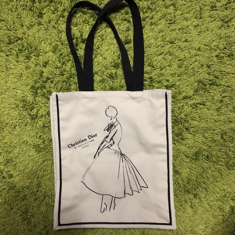 Christian Dior 迪奧手繪帆布托特包//購物袋/V&A限定/sketch tote bag | 蝦皮購物
