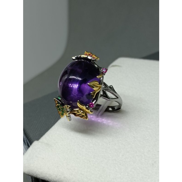 ［幸運星珠寶］天然紫水晶戒指 超大蛋面 14.6×16.5mm