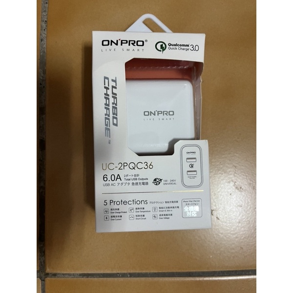 ONPRO UC-2PQC36 QC3.0 AC TO USB充電器 電源轉換器 豆腐頭 白色