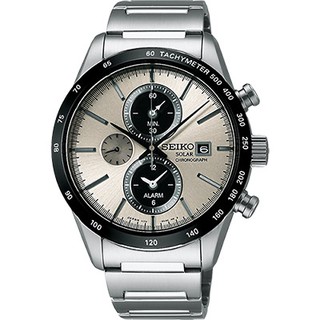 SEIKO太陽能鬧鈴兩地時間計時腕錶(SBPY117J)-銀灰/40mmSK006