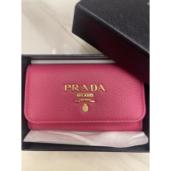 全新正品法國帶回Prada鑰匙包 精品桃紅鑰匙包