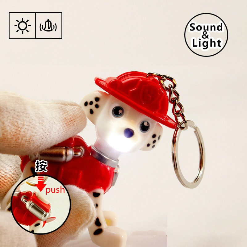 汪汪隊LED鑰匙扣 小狗發光發聲鑰匙圈 毛毛動漫模型 小力玩具手电筒 書包挂件 創意禮物