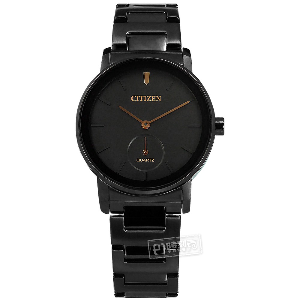 CITIZEN / 簡約時尚 礦石強化玻璃 日本機芯 不鏽鋼手錶 鍍黑 / EQ9065-50E / 34mm