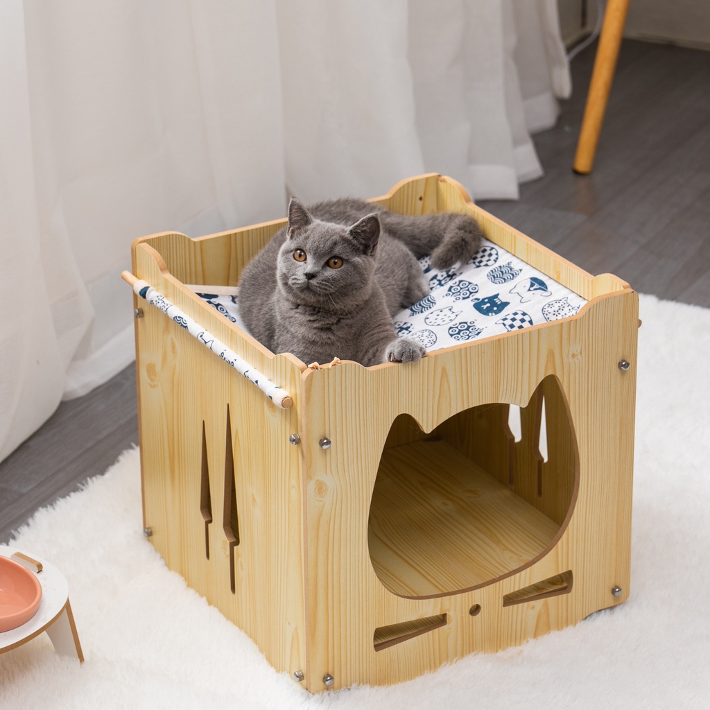 貓窩 貓咪 吊床 貓別墅 貓櫃 貓屋 封閉式 貓床 木質 多層 寵物窩