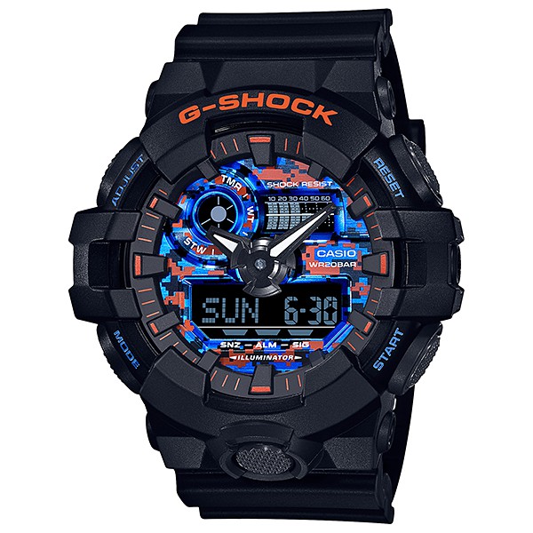 【CASIO】G-SHOCK 藍橘都市霓虹迷彩 雙顯運動錶 GA-700CT-1A 台灣卡西歐公司貨