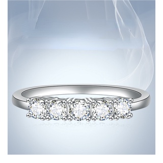 Image of 真正的莫桑石戒指五鑽單排璀璨S925純銀鍍18K莫桑鑽石戒指浪漫星光結婚訂婚戒指