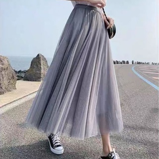 胖胖美依 半身裙 網紗裙 A字裙 長裙網紗半身裙女春夏白色百褶裙中長款高腰大碼仙女長裙1F054.4009