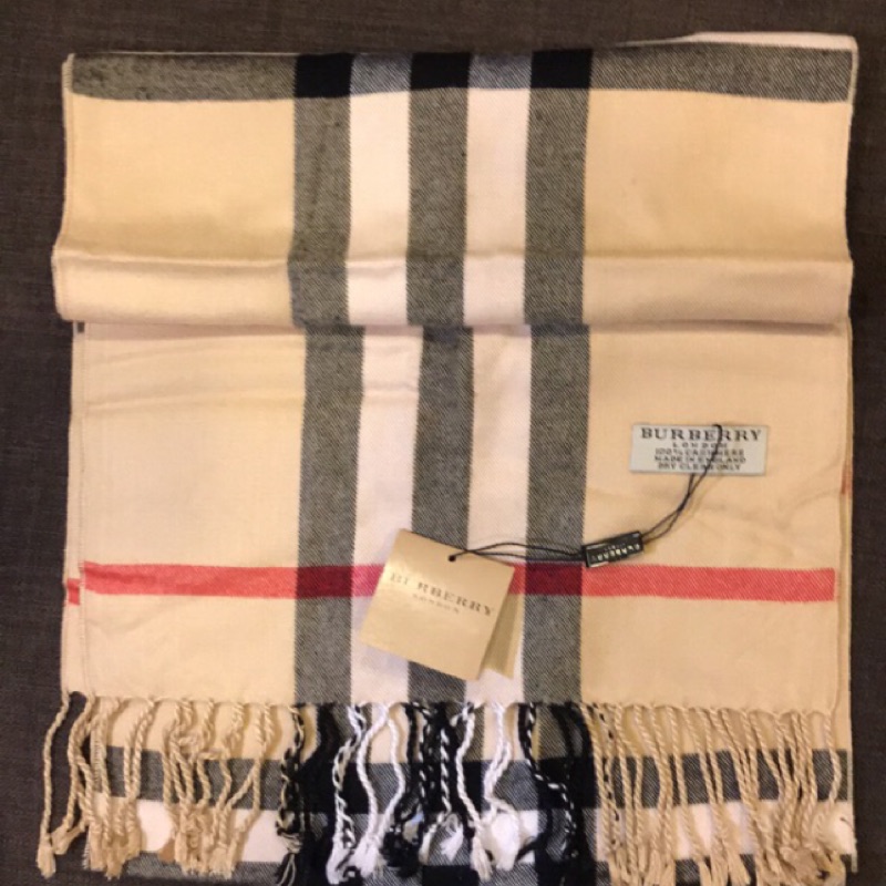 正品］英國BURBERRY 高級100%喀什米爾經典格紋羊毛圍巾(附原盒) | 蝦皮購物