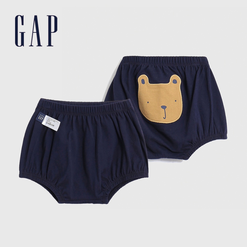 Gap 嬰兒裝 純棉寬鬆刺繡運動短褲 跟屁熊系列-海軍藍(858556)