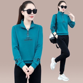 套裝 春秋季長袖休閑運動服套裝 女新款時尚衛衣寬松大碼女裝 兩件套熱賣款