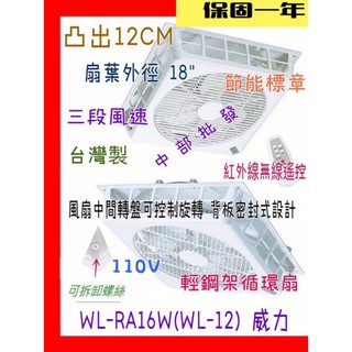 ※免運費※『中部批發』威力18吋 WL-RA16W 輕鋼架節能扇 輕鋼架循環扇 醫院 崁入式電風扇 太空扇 輕鋼架電風扇