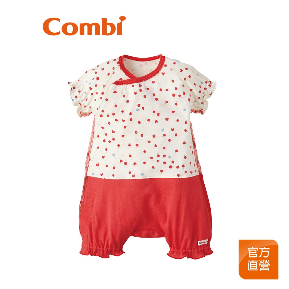 【Combimini】短袖連身衣 60-70cm (愛心紅)
