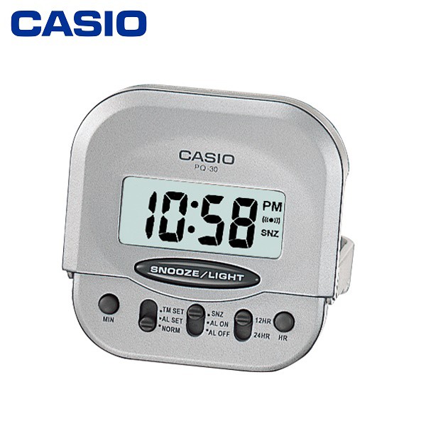 CASIO 電子液晶鬧鐘/迷你攜帶型/LED照明/貪睡功能/電子BiBi聲/PQ-30-8/公司貨【第一鐘錶】