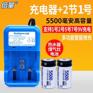 臺灣現貨 1號足容量5500毫安1.2V充電電池雙槽D型一號充電組熱水器2號充電電池套裝組。110-220v全電壓充電器