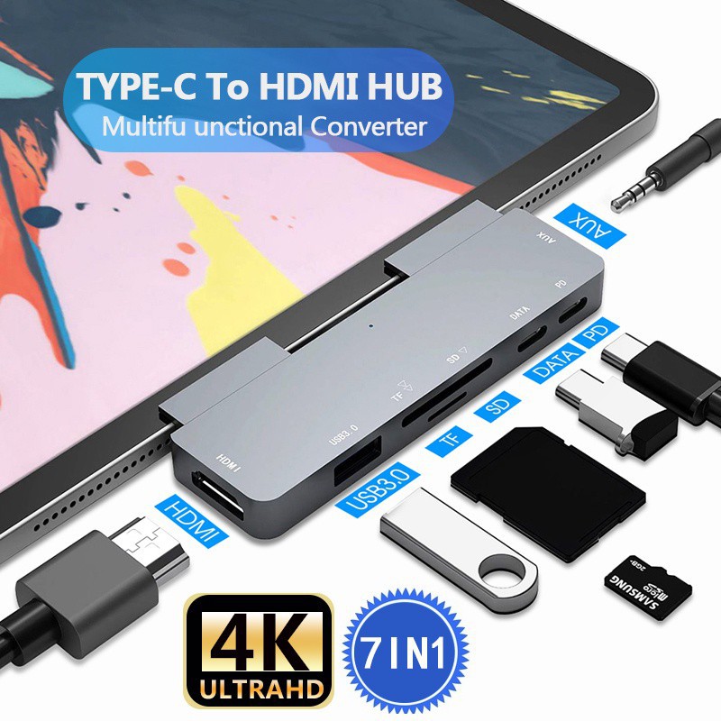 USB3.1多功能擴展塢 Type-C轉HDMI七合一HUB集線器 適用ipad pro
