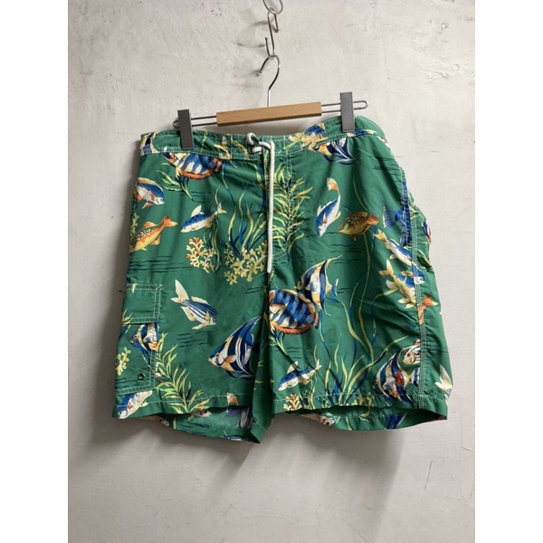 POLO RALPH LAUREN SWIM SHORT M W36短褲 綠色短褲 綠色印花 魚印花 品牌短褲 古著