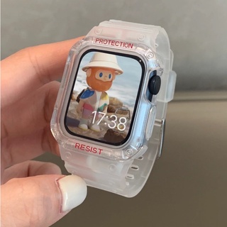 台灣現貨 Apple watch 透明霧面錶帶 冰川手錶帶 雙色 蘋果手錶 45/6/SE/7/8 防摔TPU 一體錶帶
