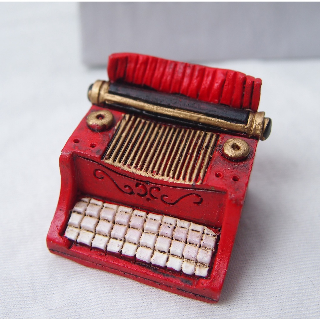 復古打字機-紅色 樹脂小模型 桌面擺飾 袖珍配件 懷舊傢俱 微景觀