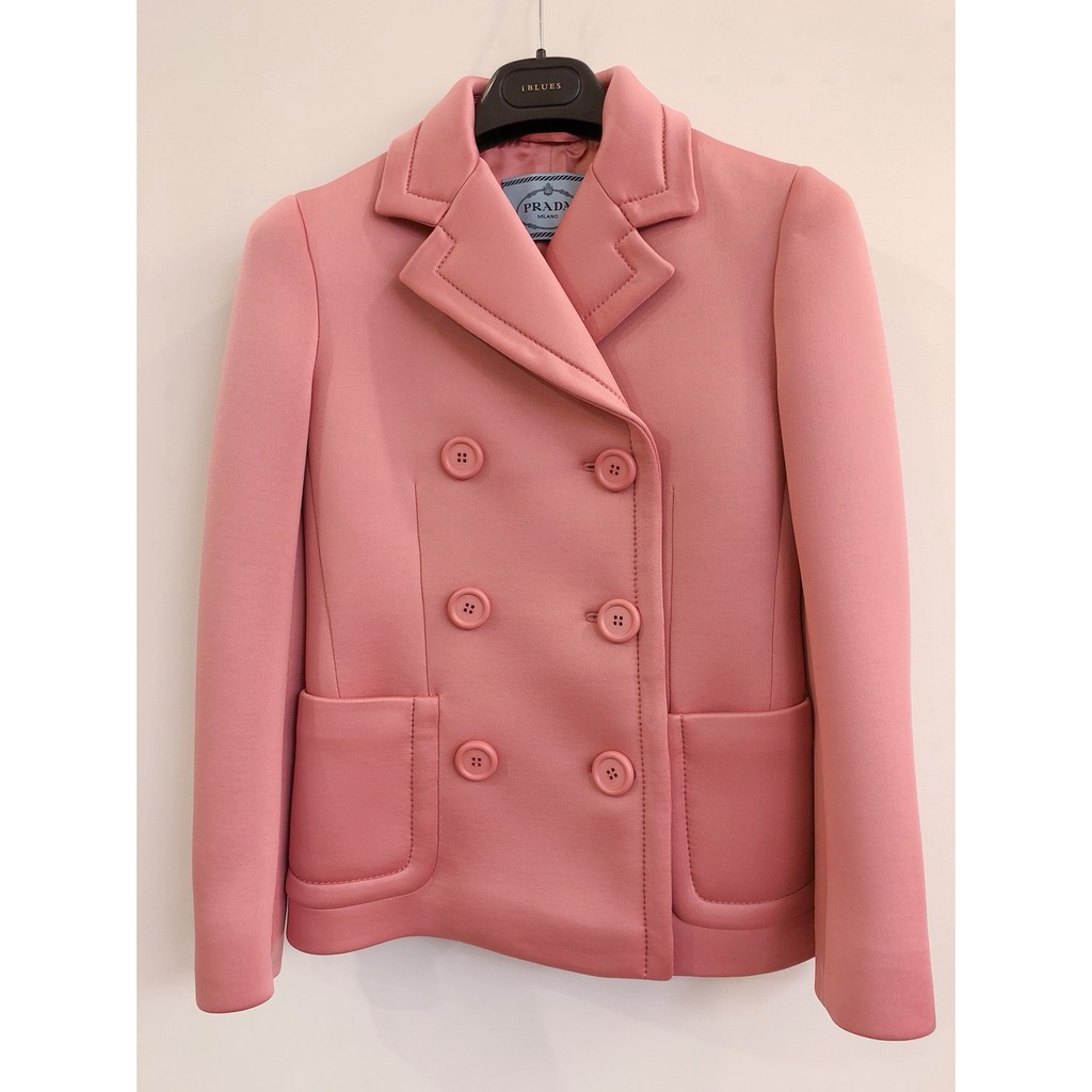 PRADA 粉紅色 雙排扣短版大衣外套 專櫃正品 精品服飾 西裝外套