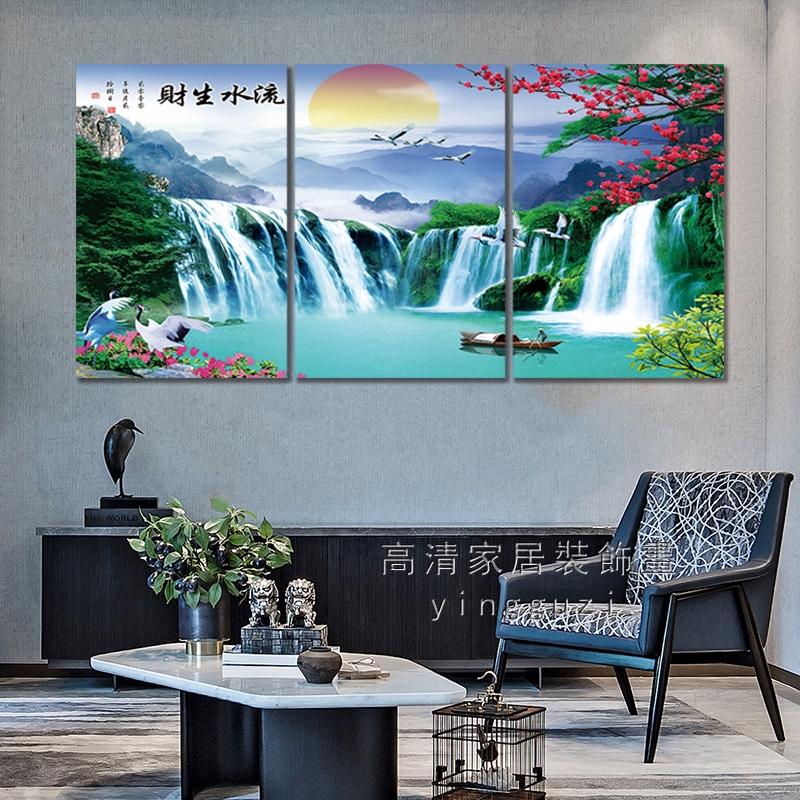 實木框畫流水生財風水寶畫中國傳統山水風景裝飾畫客廳書房辦公室裝潢掛畫壁貼壁畫無框畫生日禮物 蝦皮購物