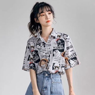 【清涼一夏】🍍襯衫女設計感小眾短袖新款2021年夏季薄款韓版寬鬆卡通印花上衣潮