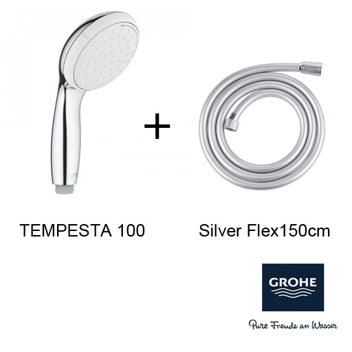 德國GROHE TEMPESTA 100 2段出水手持式蓮蓬頭+Silver Flex150cm軟管組