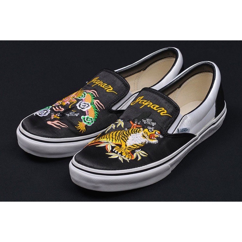 VANS 日版 SLIP-ON 黑色 緞面 橫須賀 猛虎 刺繡 限量 日本限定