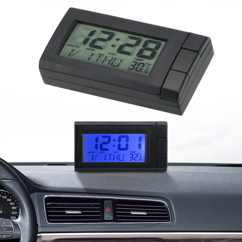 1pc 2 合 1 車載液晶數字顯示時鐘和溫度藍色背光汽車飾品電子時鐘汽車手錶溫度計