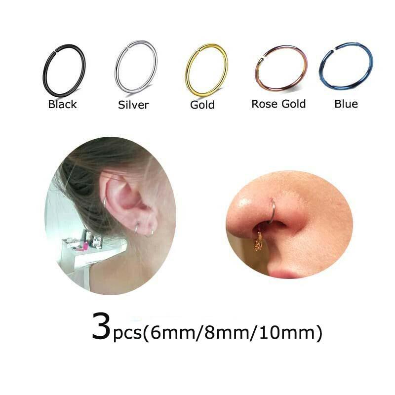 3 件裝鋼製無縫鉸鏈鼻箍環耳軟骨耳屏螺旋穿孔