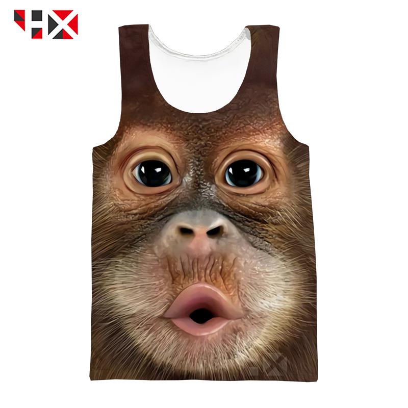 HX 夏季搞笑的3D打印動物背心猴子大猩猩休閒無袖短T