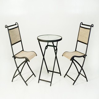 【FU21-H】 60cm鐵製折合玻璃圓桌椅組