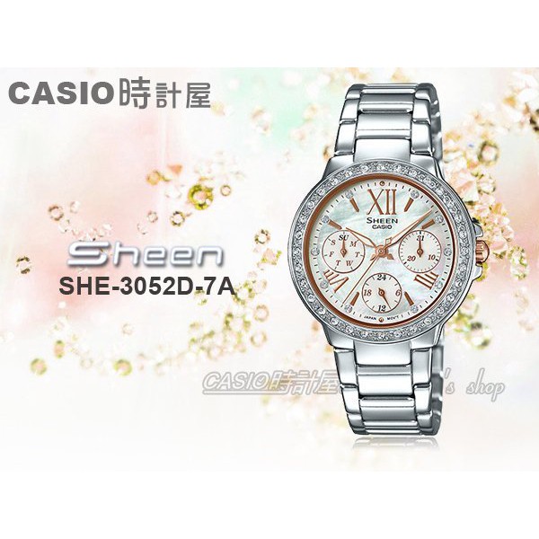 CASIO 時計屋手錶 SHEEN SHE-3052D-7A 女錶 三眼 防水 羅馬數字 保固 附發 SHE-3052D