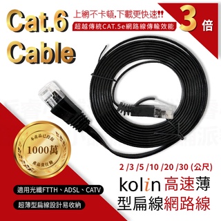 【Cat.6 Cable 歌林高速薄型扁線網路線】超扁線 寬帶線 網路線 相容Cat.5、Cat.5e規格【LD706】
