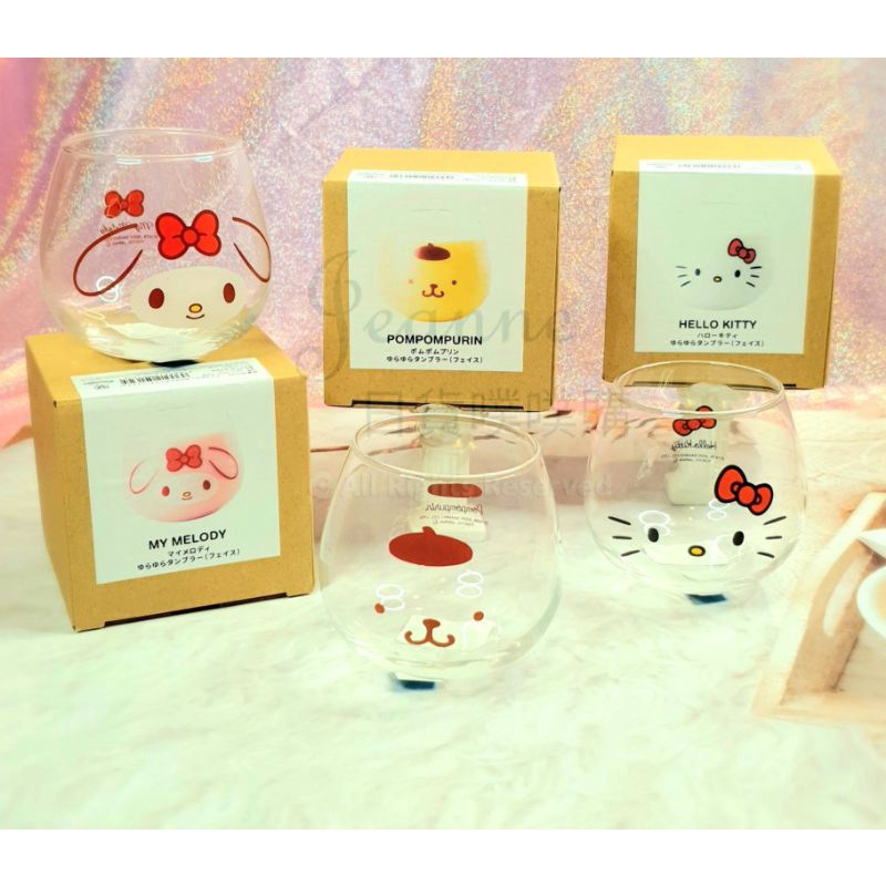 [日貨噗噗購](現貨)日本進口 療癒系不倒翁玻璃杯 Hello Kitty, 布丁狗，美樂蒂