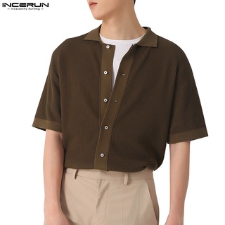 Incerun Men's Summer S-5XL 短袖鈕扣純色針織衫