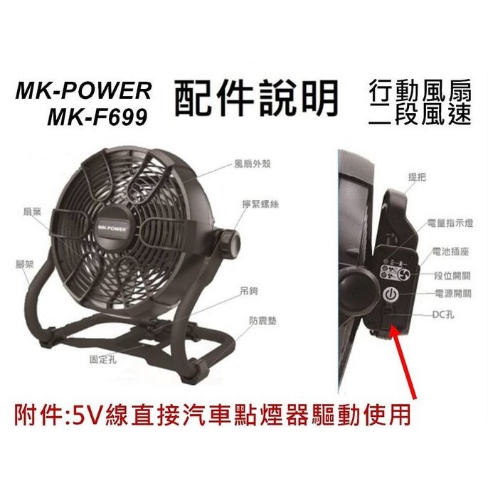 ~金光興修繕屋~MK-POWER MK-F699 行動風扇 兩段風速18V 電風扇 單主機