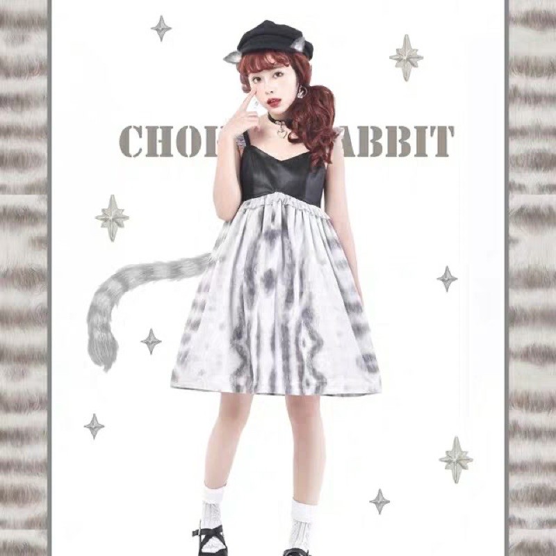 choker rabbit Lolita 小裙子 虎斑貓 jsk 蘿莉塔 小裙子黑色S碼