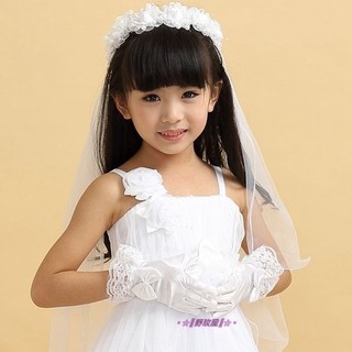 。☆║野玫屋║☆。新娘飾品-婚紗禮服造型攝影舞臺配飾-花童表演手套蝴蝶結手套-白