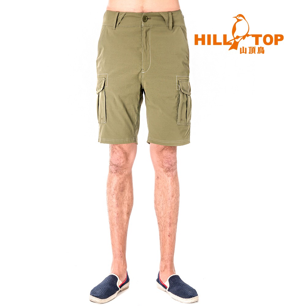 【Hilltop山頂鳥】男款吸濕排汗抗UV彈性短褲S09M70-焦綠