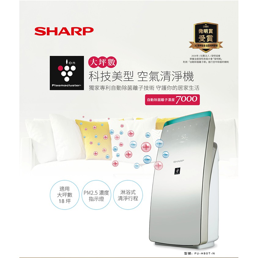三菱交車禮 夏普SHARP FU-H80T-N 空氣清淨機 比COSCO代購還便宜 原價26,990