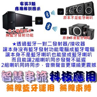 藍牙一對二 發射器&接收器 有線喇叭變藍芽喇叭 智慧串流 電腦 電視 手機 平板 電視盒 連接各式喇叭裝置 可發射接收