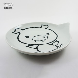 ZERO原點居家 水滴豬-陶瓷淺盤 卡通彩繪陶瓷餐盤 家用菜盤 點心盤 8吋